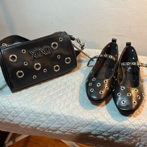 XOXO Black Bag and Shoe Set with Metallic Details.  Shoes size:  6.